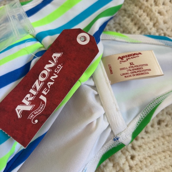 Arizona Jean Co. Bikini Top Bandeau Stripe White Green Blue Women's Size XL NWT - Picture 3 of 3